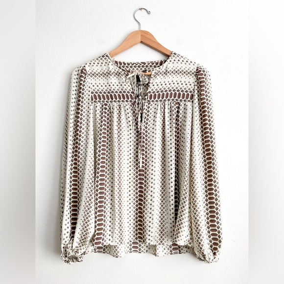 BCBGMaxAzria Lorella Pattern Long Balloon Sleeves Blouse Chiffon Career Formal - Picture 4 of 11